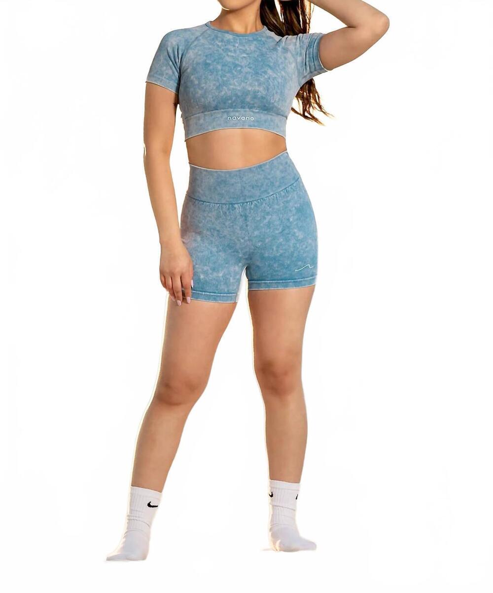 NEW NAVANO acid wash pull-on shorts in blue